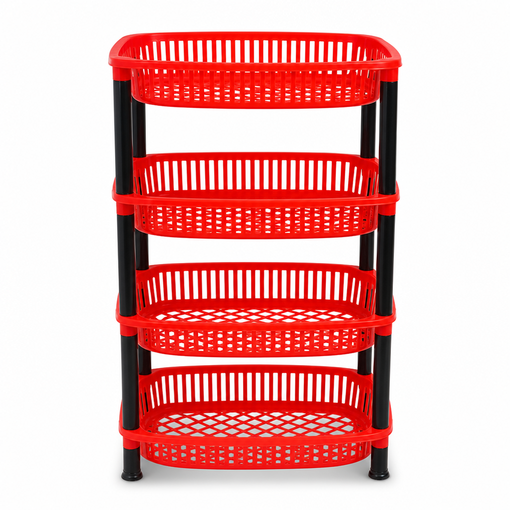 72 Pieces 4-Tier Plastic Storage Basket Rack, Red and Black, 1 Unit