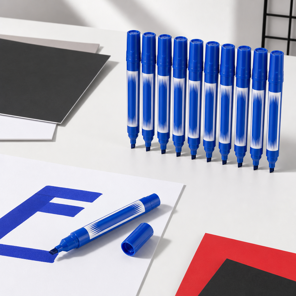 96 Pieces Chisel Tip Permanent Markers, 10 Pieces, Blue Marker Set for Paper, Metal, Glass and Plastic