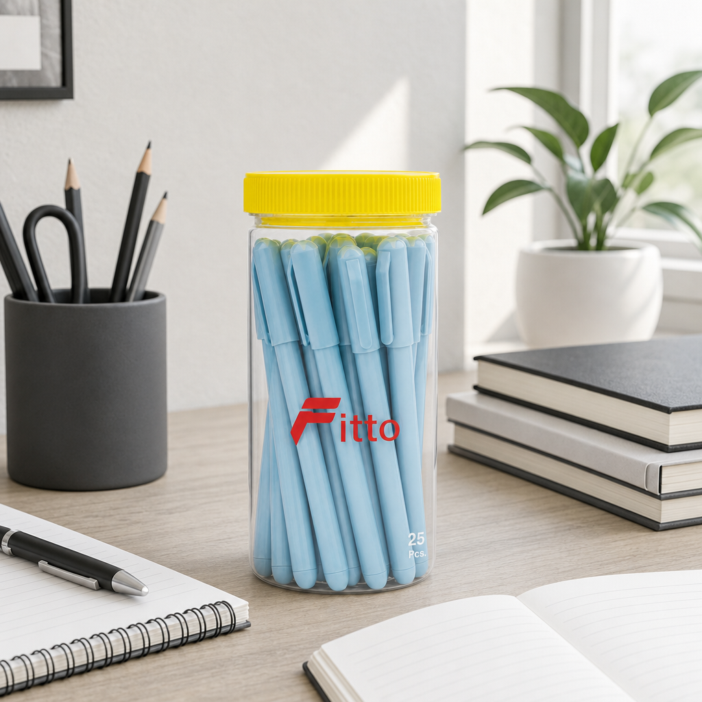96 Pieces Ballpoint Pens, 1.0 mm, Light Blue Body, 25 Pack