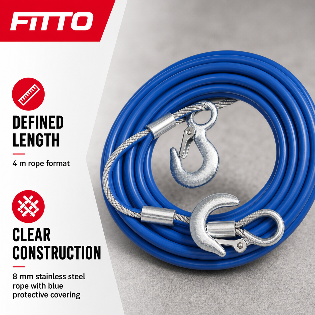 96 Pieces Tow Rope, 8 mm Stainless Steel with Blue Protective Covering, 4 m, Blue and Silver, 1 Piece