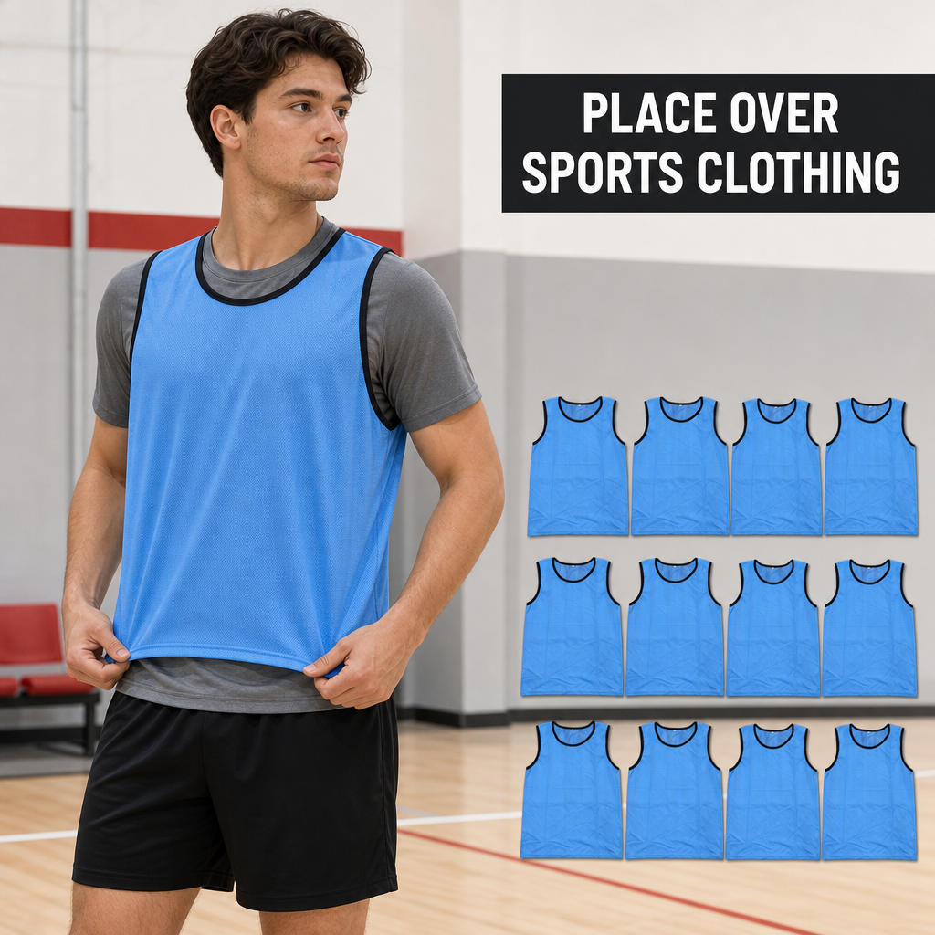 48 Pieces Mesh Sports Training Bib Vests, Small Size, Light Blue, 12-Piece Pack