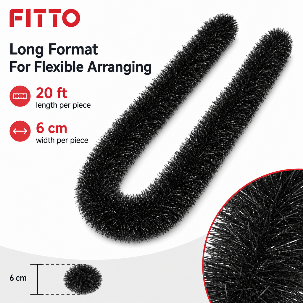 240 Pieces Black Tinsel Decoration Garland, 6 cm x 20 ft, 2 Pieces