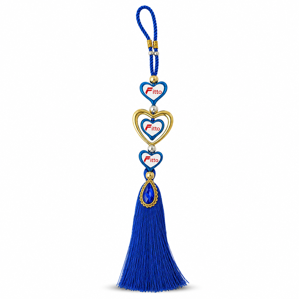 144 Pieces Decorative Heart Charm Keychains with Blue Tassel, 20 x 8 x 3 cm