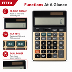 72 Pieces Electronic Calculators, 12-Digit Display with Tax Function and Dual Power, Black and Gold, 1 Piece