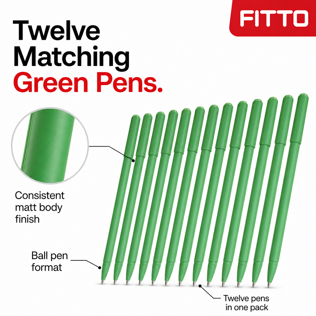 144 Pieces Ball Pens, Green Matt Body, 12 Pack
