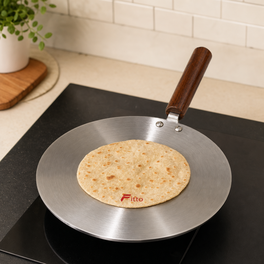 72 Pieces Non-Stick Tawa Pan with Wooden Handle, 14 Inch