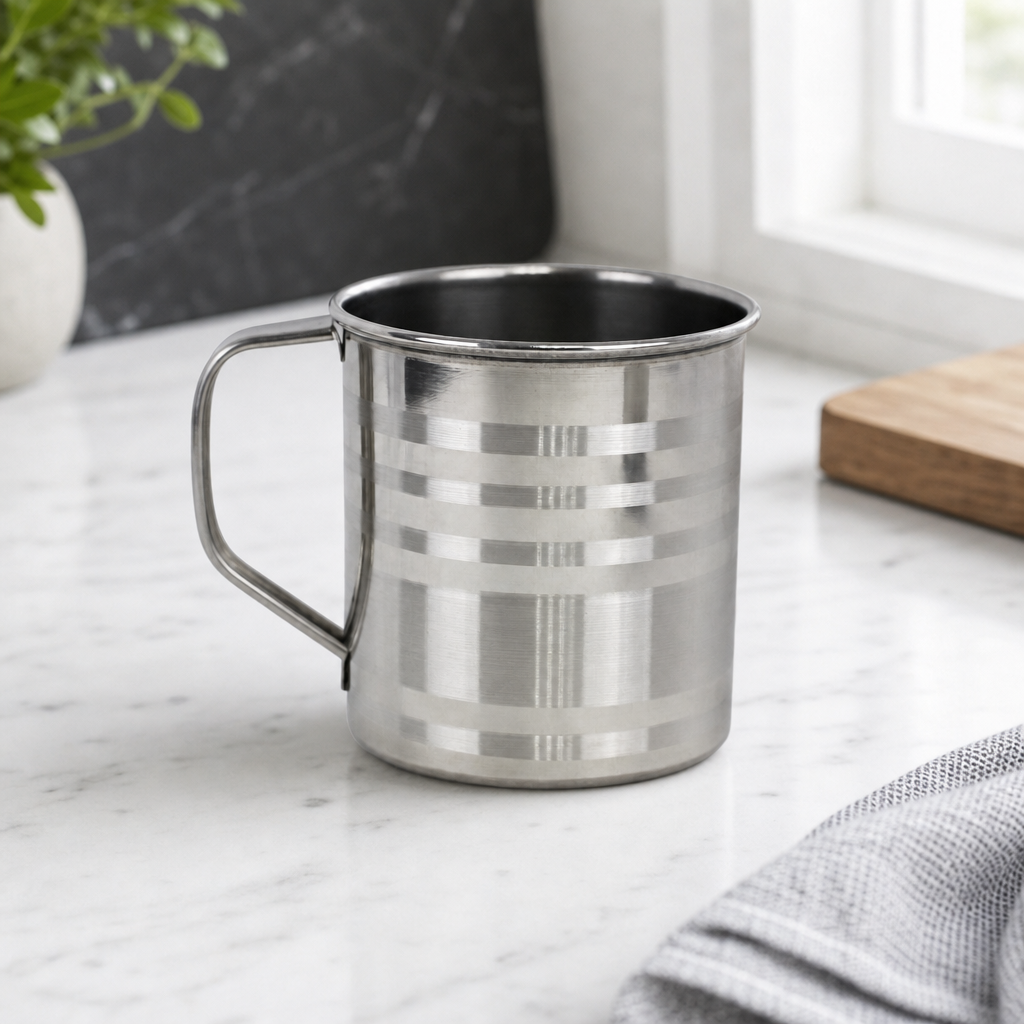 96 Pieces Stainless Steel Water Mug with Handle, Silver, 12 cm