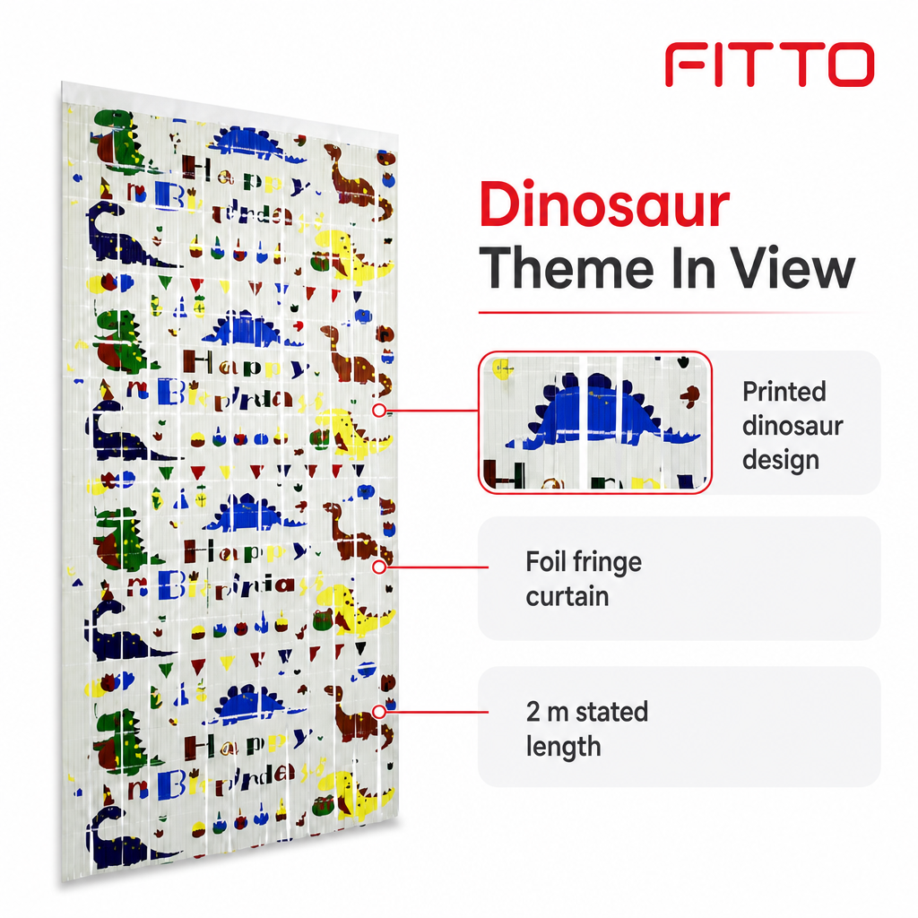 144 Pieces Dinosaur Happy Birthday Foil Fringe Curtain, 2 m Party Backdrop