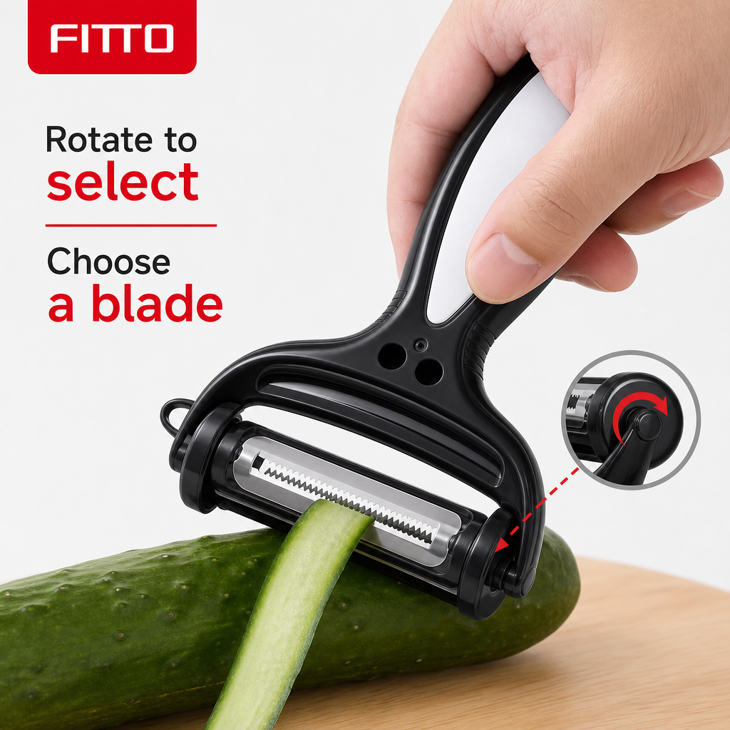 144 Pieces 3-in-1 Rotary Vegetable Peeler, Black, Three Blade Options for Fruit and Vegetable Preparation