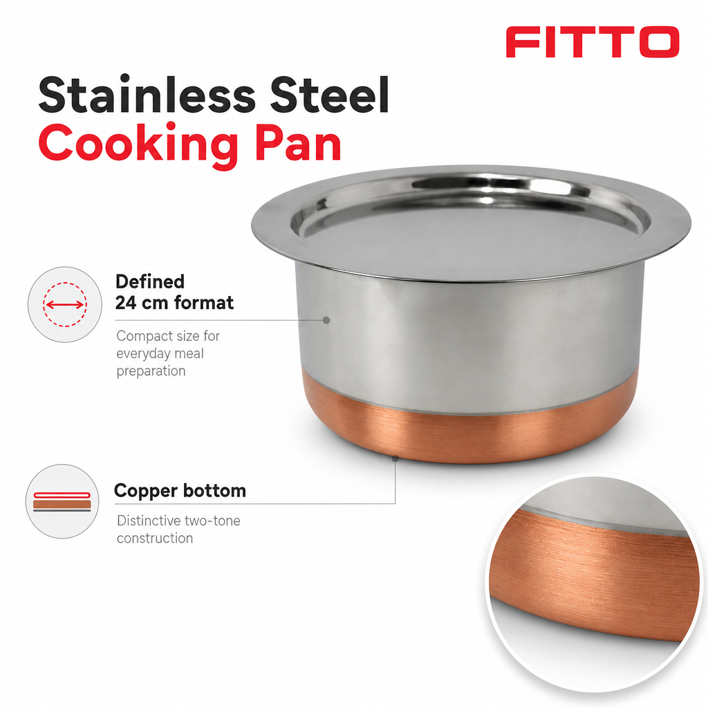 48 Pieces Stainless Steel Cooking Pan with Copper Bottom, 24 cm