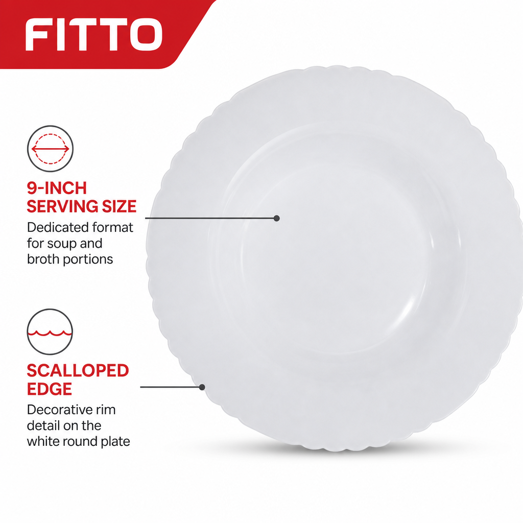 96 Pieces Soup Plate, 9 Inch, White, Round Tablewares With Scalloped Edge