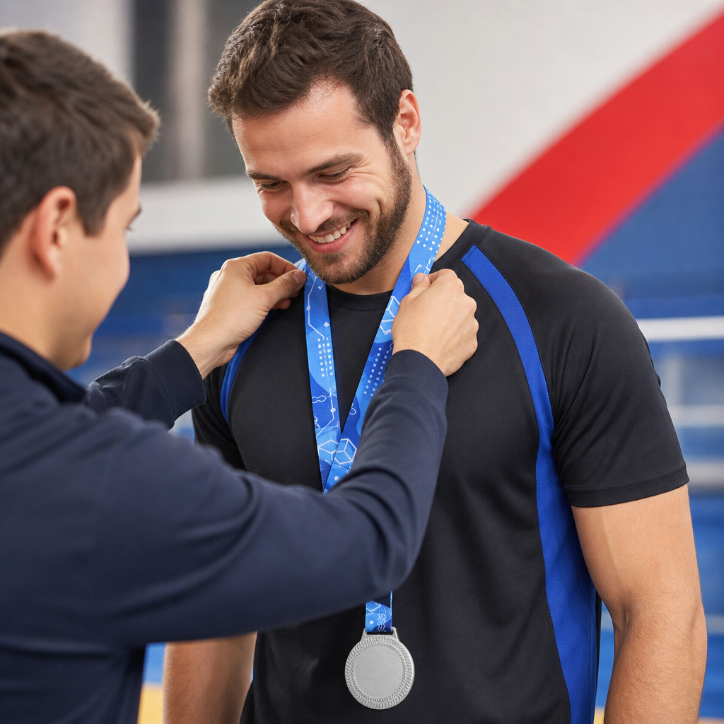 144 Pieces Textured Edge Sports Medal with Blue Ribbon, Silver, 10 x 8 cm
