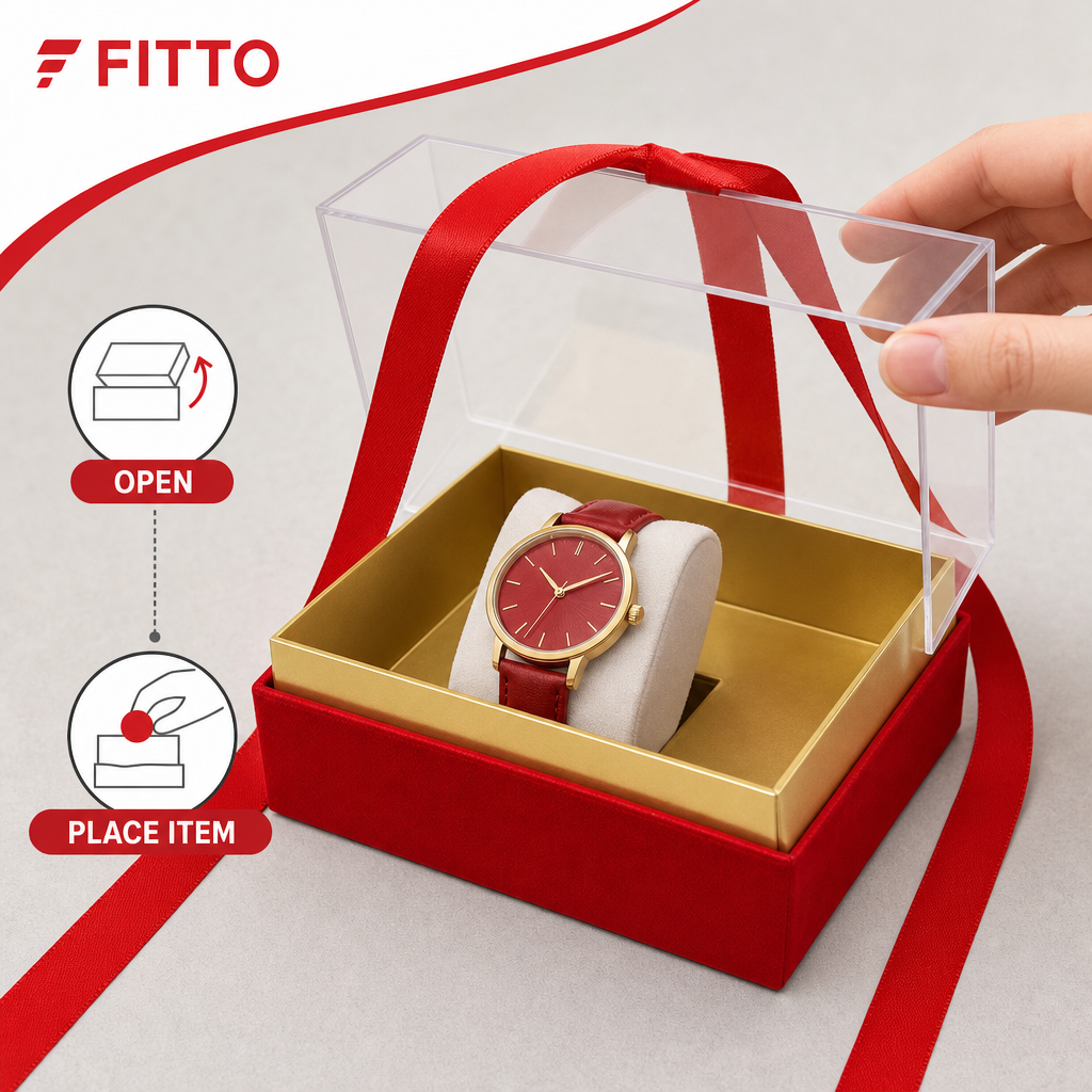 96 Pieces Red Rectangular Acrylic Presentation Box with Ribbon, 14.5 x 9.5 x 8 cm, 1 Piece