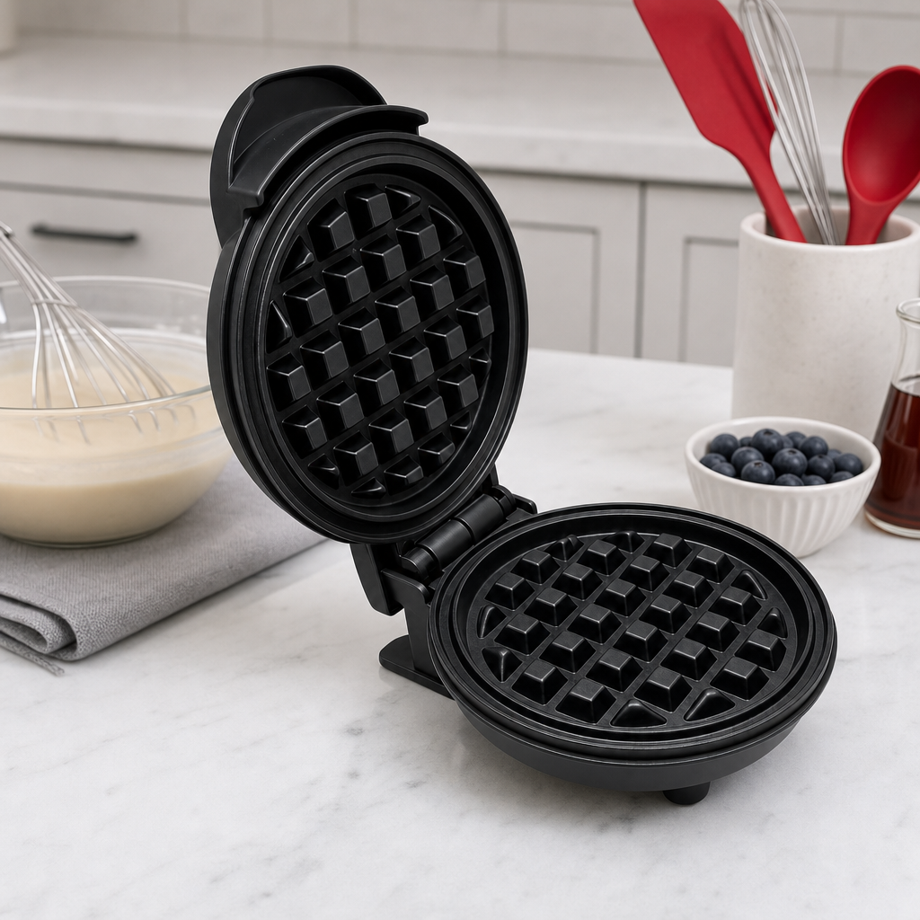 96 Pieces Mini Waffle Makers, 4.7 Inch Compact Waffle Cooking Appliance, Round Grid Plates, 1 Piece
