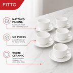 60 Pieces Ceramic Tea and Coffee Cups with Saucers, White, 6-Piece Set