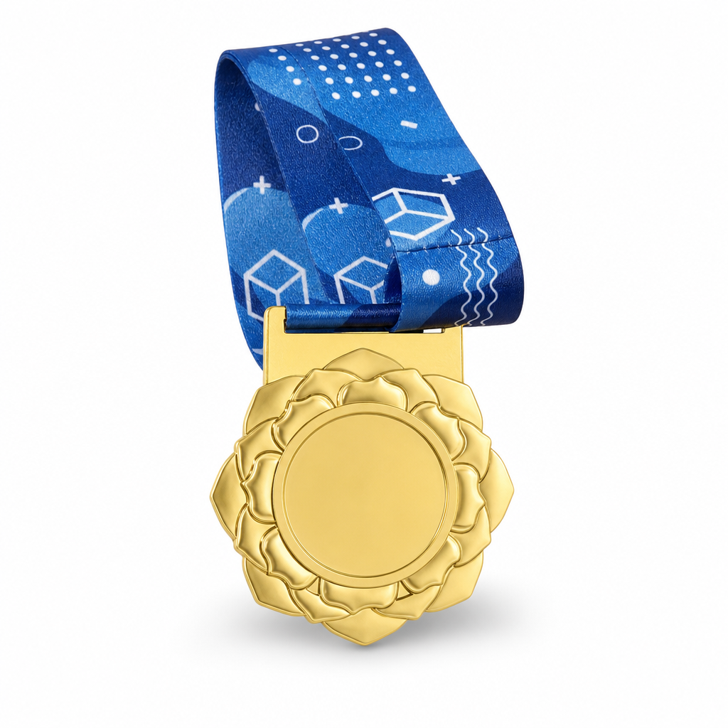 144 Pieces Flower Design Award Medal with Blue Ribbon, Gold Silver or Bronze Colour, Single Medal for Recognition Ceremonies