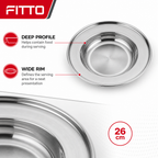 120 Pieces Stainless Steel Round Deep Plate with Wide Rim, 26 cm, 1 Piece
