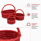 60 Pieces Oval Wicker Basket Set with Handles, Red, 3 Piece, 39 x 31 x 20 cm