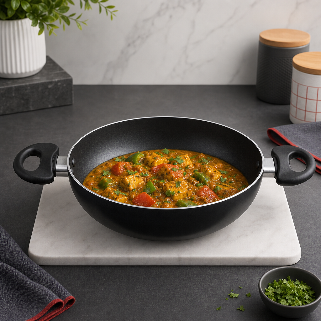 72 Pieces Non-Stick Kadai Deep Frying Pan with Dual Handles, 26 cm, Black, 1 Piece