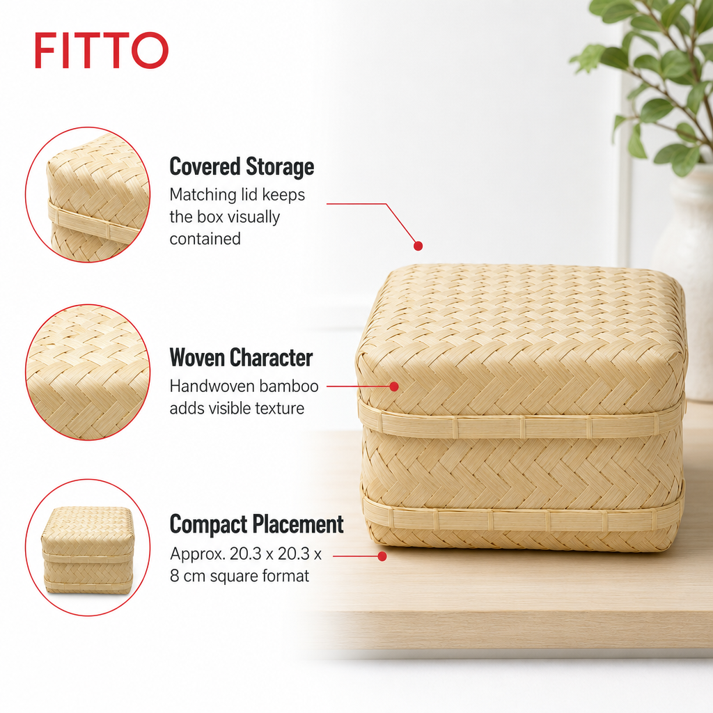 96 Pieces Handwoven Bamboo Square Storage Box with Lid, 8 x 8 Inch