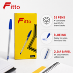 96 Pieces Ball Pens, Blue Ink, 25 Pack, Clear-Barrel Writing Pens for Office, School and Everyday Notes