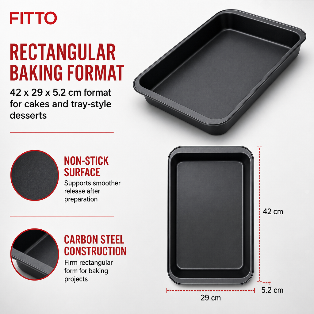 96 Pieces Non-Stick Cake Mold Carbon Steel Rectangular Baking Pan Black 42 x 29 x 5.2 cm 1 Piece