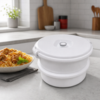 96 Pieces White Round Insulated Plastic Food Container with Lid, 32 x 32 x 18 cm