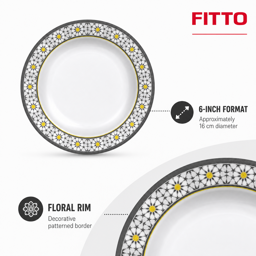 144 Pieces Melamine Soup Plate, 6 Inch, Round Floral Pattern, Single Piece