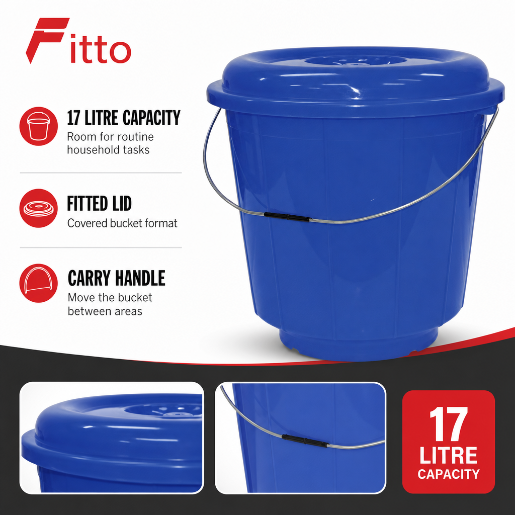 96 Pieces Plastic Bucket with Lid and Carry Handle, 17 Litre, Blue
