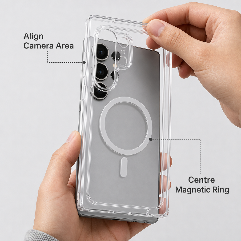 96 Pieces Crystal Clear Magnetic Phone Cases with Ring, Raised Camera Protection and Wireless Charging Support