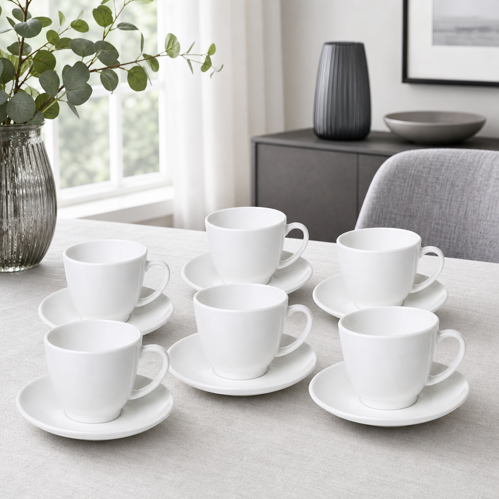 72 Pieces Opal Glass Cup 210 cc, White 6-Piece Pack for Tea, Coffee and Everyday Serving