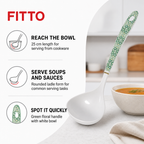 144 Pieces Cooking Ladle with Green Floral Handle, White, 25 cm