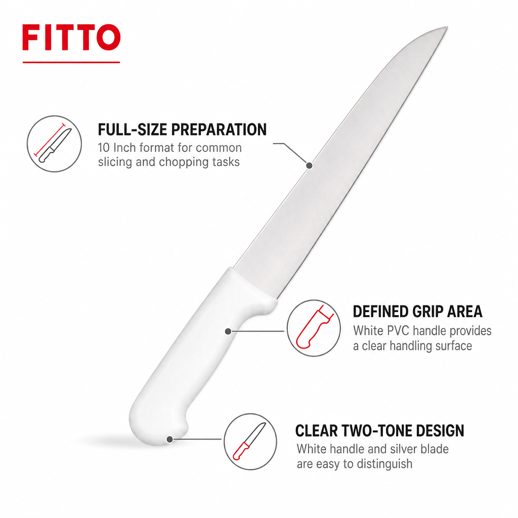 60 Pieces Kitchen Knives 10 Inch with PVC Handle, White and Silver, 1 Piece