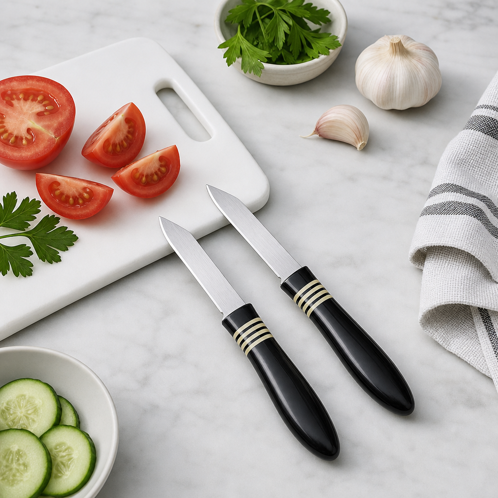 120 Pieces Kitchen Knives Set, 3 Inch, Plastic Handle, Black and Silver, 2 Pieces