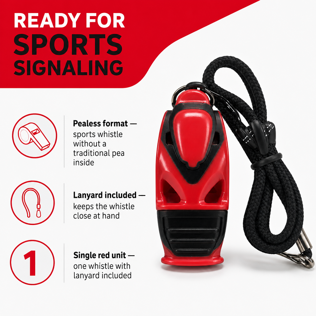 96 Pieces Pealess Sports Whistles with Lanyard, Red