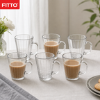 96 Pieces Glass Cup Set, 240 ml Clear Handled Cups for Tea, Coffee and Beverages, 6 Pieces