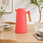 72 Pieces Plastic Vacuum Flask with Glass Refill, 1 Litre, Coral with Wood-Effect Handle