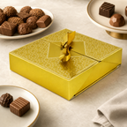 96 Pieces Gold Square Chocolate Presentation Box with Ribbon, 21.5 x 21.5 x 4.5 cm, 1 Piece