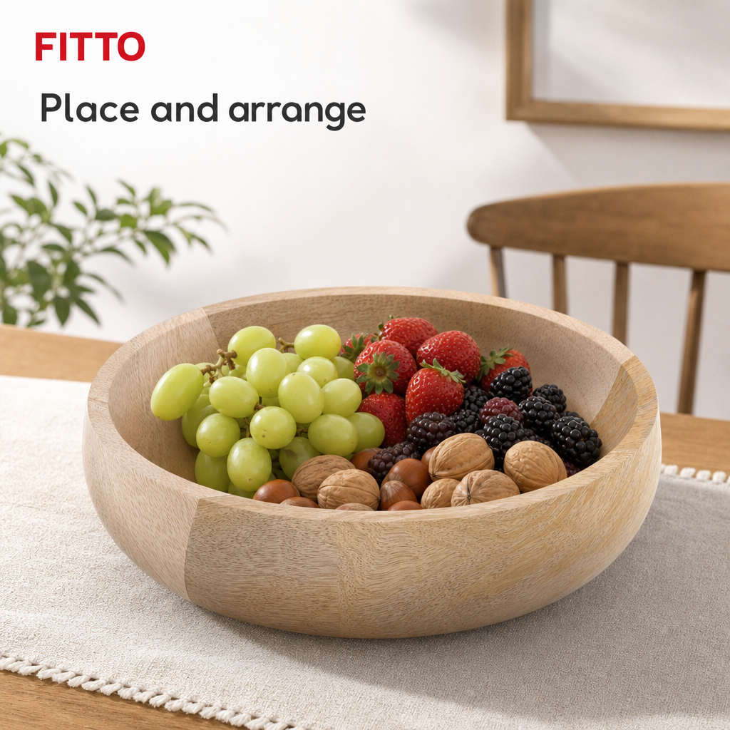 96 Pieces Wooden Serving Bowl, Round Tablewares Dish, 12 Inch, Natural Wood