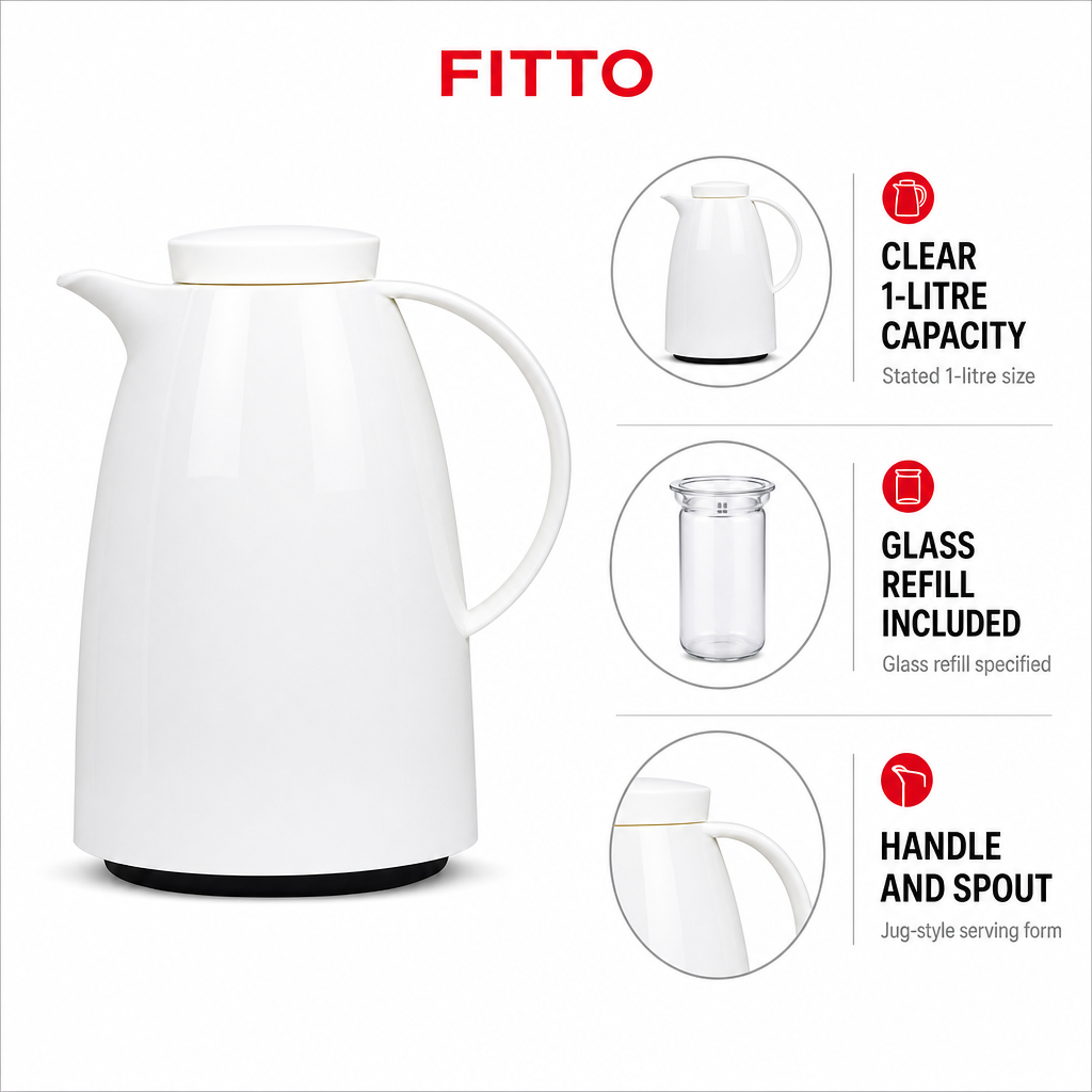 72 Pieces Vacuum Flask with Glass Refill, 1 Litre, White and Gold