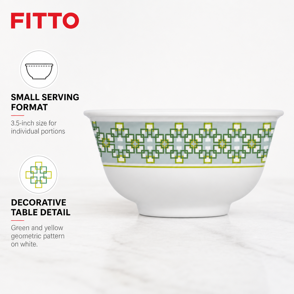240 Pieces Melamine Rice Bowl, 3.5 Inch, White with Green and Yellow Geometric Pattern
