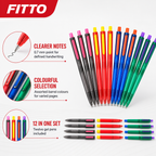 72 Pieces Gel Pens 0.7mm Fine Point, 12 Pieces, Assorted Barrel Colours for Writing, Notes and Stationery