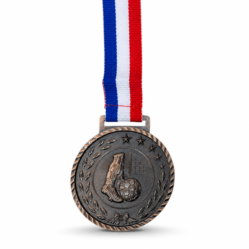 144 Pieces Football Sports Medal with Red White and Blue Ribbon, Bronze, 10 x 8 cm