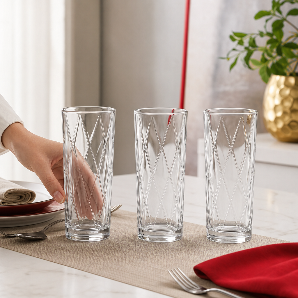 96 Pieces Diamond Glass Tumbler Set, 245 ml, 3 Pieces