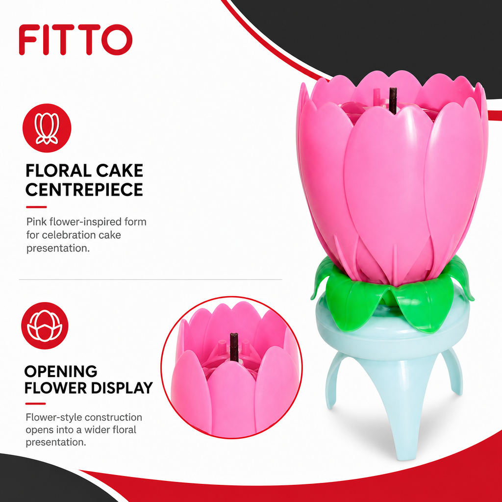 120 Pieces Pink Flower Music Cake Candle, Opening Floral Design, 1 Piece