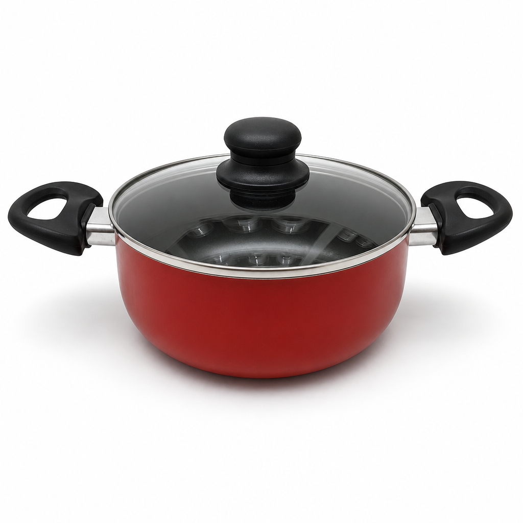 48 Pieces 20 cm Red Aluminum Non-Stick Saucepot with Glass Lid and Side Handles