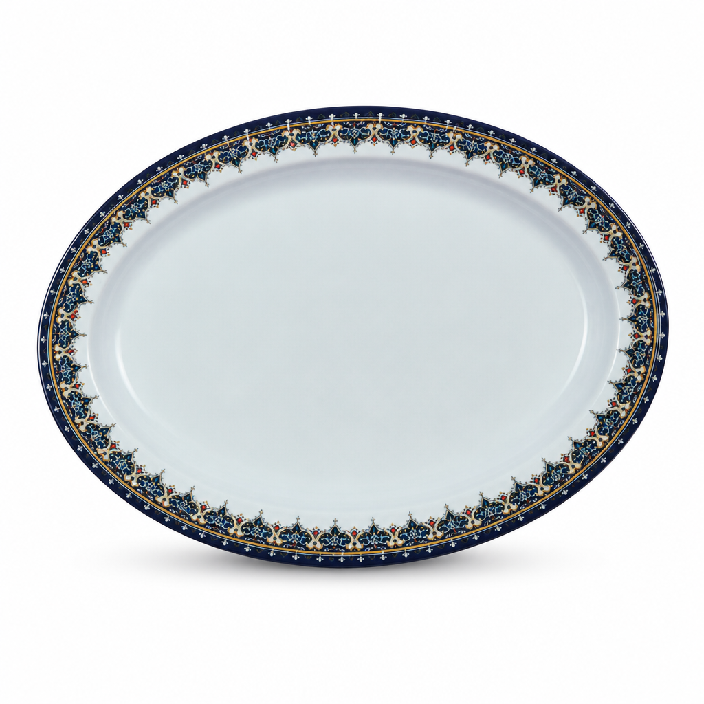 96 Pieces Melamine Waven Oval Plate, 12 Inch, Ornate Border Design 2655