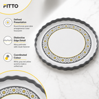 96 Pieces Melamine Round Wavy Serving Trays, 30 cm, White and Grey with Yellow Accents