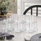 60 Pieces Clear Glass Tea Cup and Saucer Set, 12 Pieces