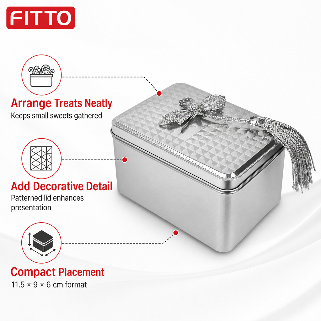 240 Pieces Silver Rectangular Tin Candy Box with Decorative Lid, 11.5 × 9 × 6 cm, 1 Piece